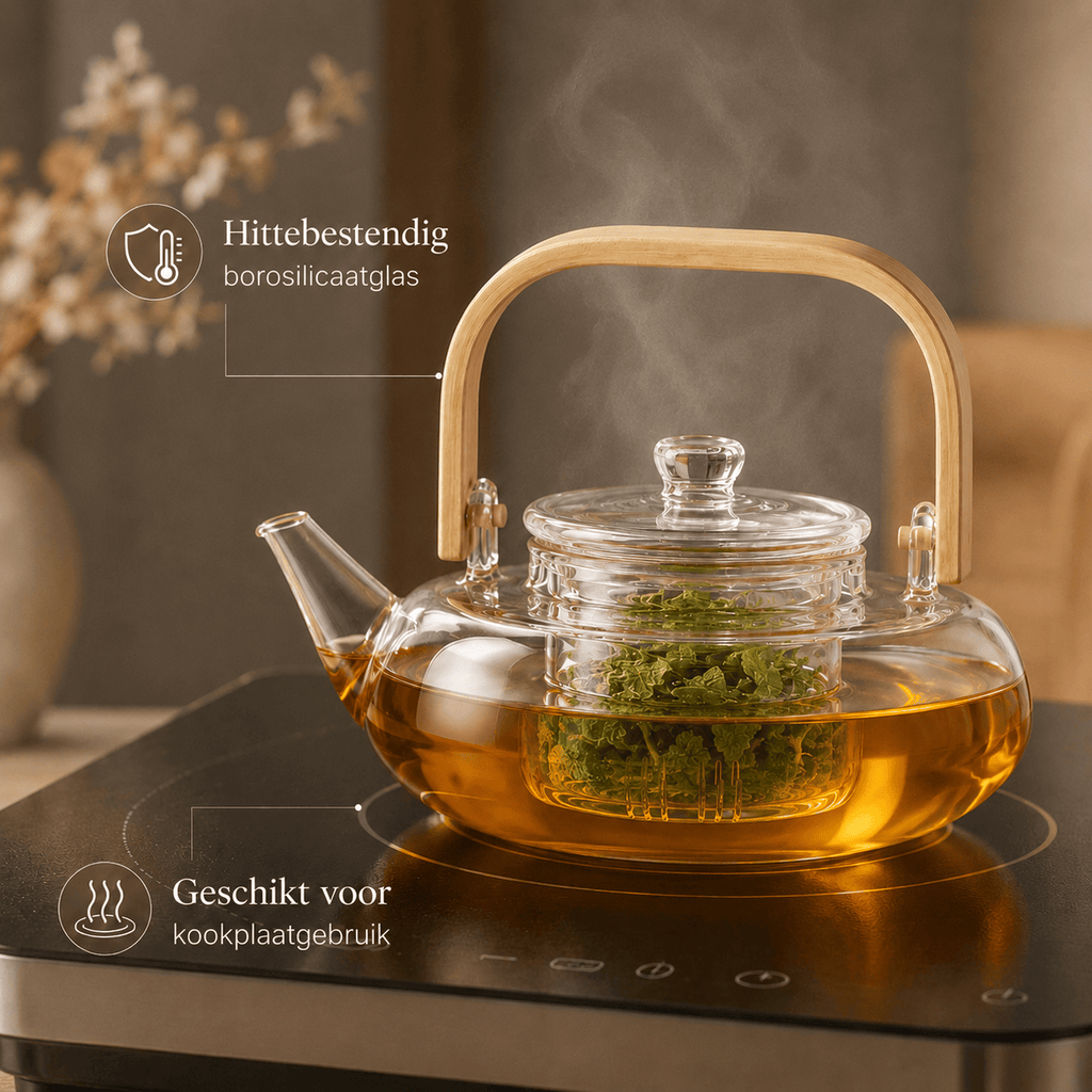 Scandinavische glazen theepot 800 ml met filter – borosilicaatglas