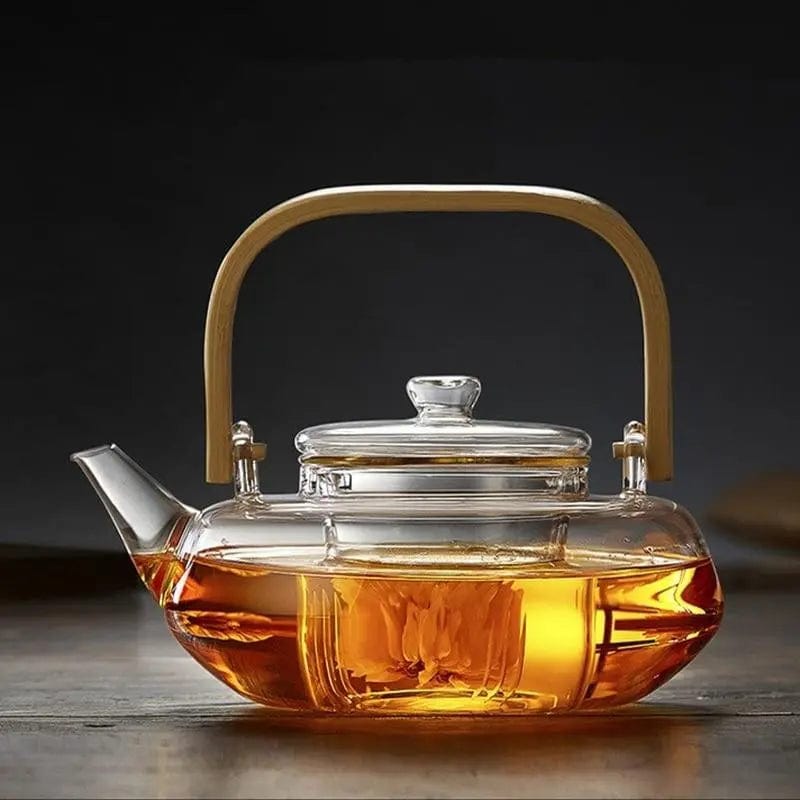 Scandinavische platte glazen theepot 800ML