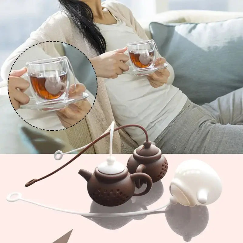 Siliconen thee-infuser in theepotvorm met koord