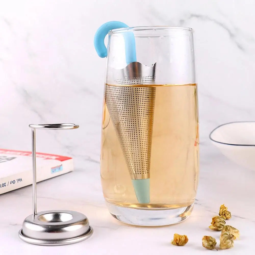 Thee-infuser paraplu met RVS filter en siliconen handgreep