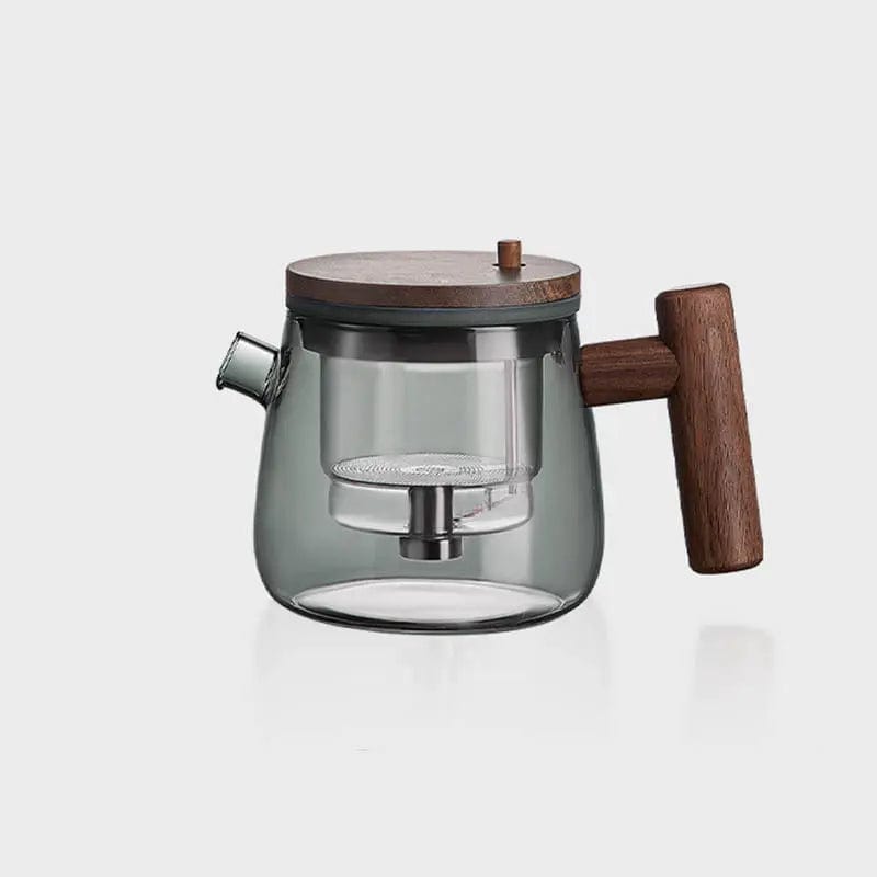 Theepot van glas en hout met knopfilter 400 ml