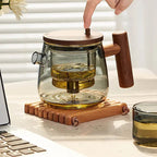 Theepot van glas en hout met knopfilter 400 ml