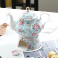 Keramische theepot met warmhouder 400 ml en blauwe bloemen