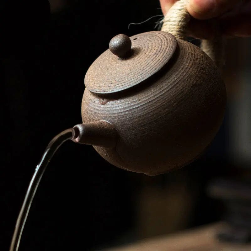 Vintage Chinese ronde theepot van aardewerk en keramiek, 200 ml