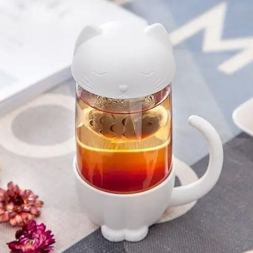 Witte kat theemok met infuser