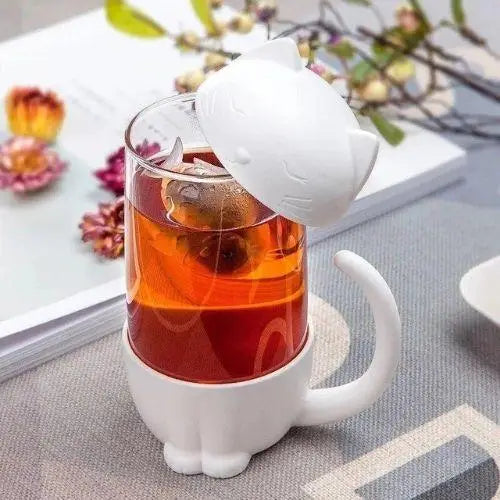 Witte kat theemok met infuser