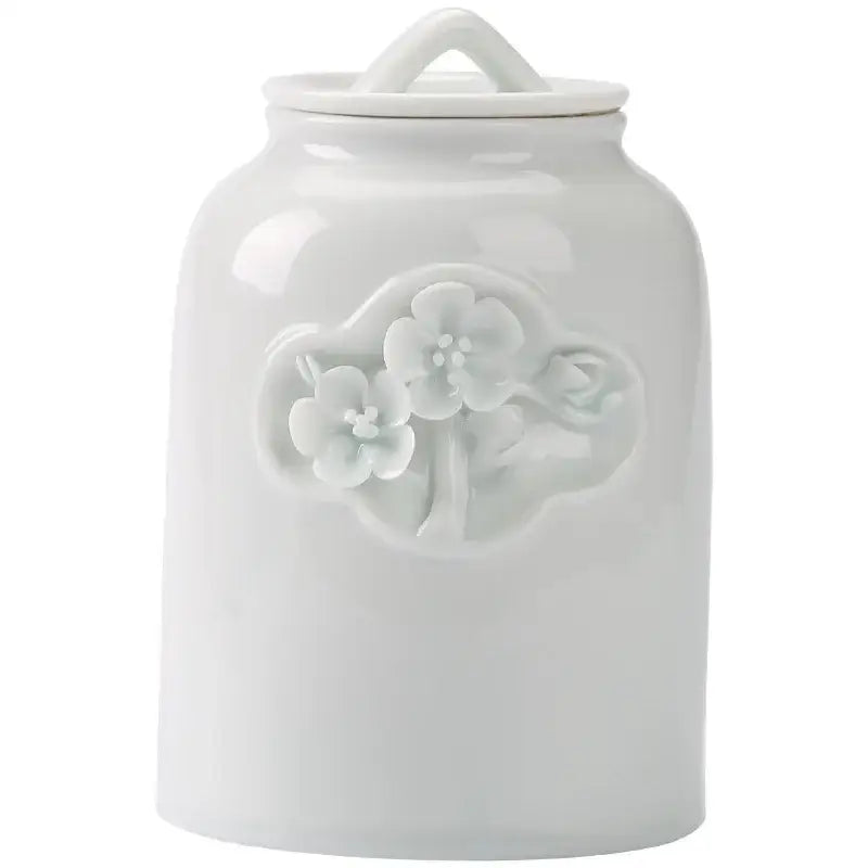 Witte keramische theedoos in antieke stijl