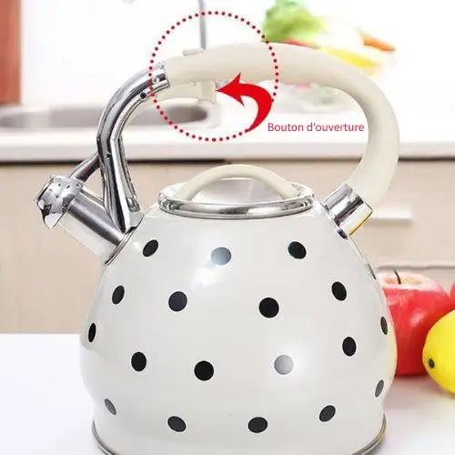 Witte RVS fluitketel 3,5 liter met stippen