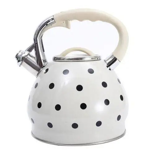 Witte RVS fluitketel 3,5 liter met stippen