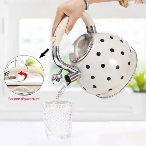 Witte RVS fluitketel 3,5 liter met stippen
