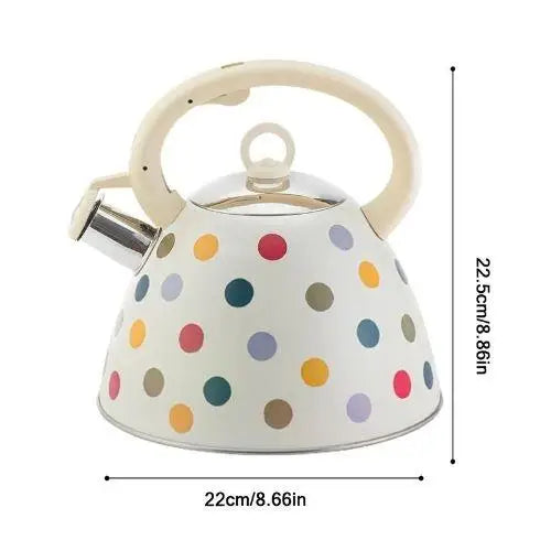 Witte vintage fluitketel met stippen 3L