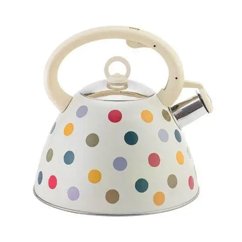 Witte vintage fluitketel met stippen 3L