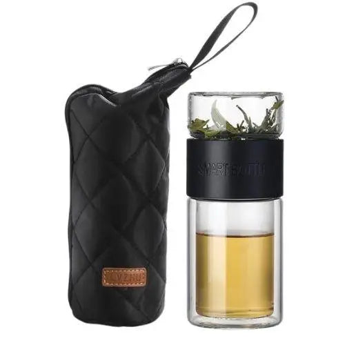 Zwarte glazen theefles 200 ml met infuser