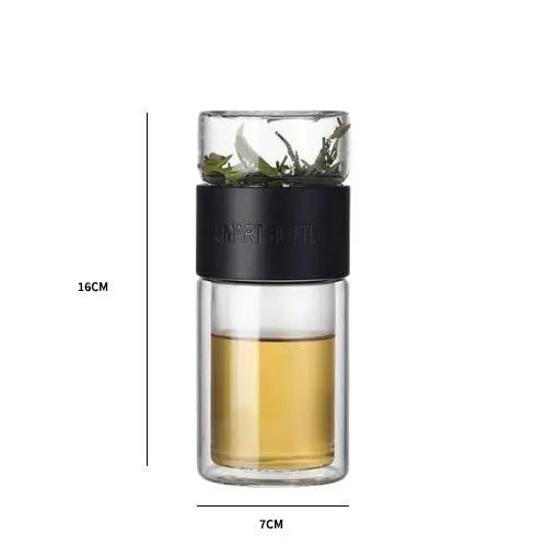 Zwarte glazen theefles 200 ml met infuser
