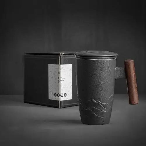 Zwarte keramische theemok met infuser 400ml