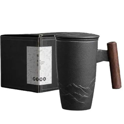 Zwarte keramische theemok met infuser 400ml