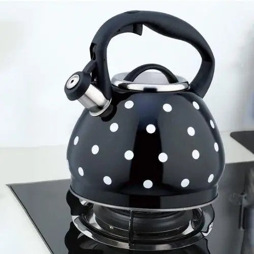 Zwarte RVS fluitketel 3,5 liter met stippen