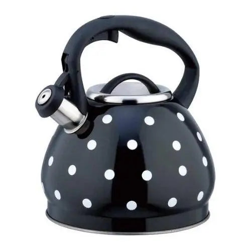 Zwarte RVS fluitketel 3,5 liter met stippen