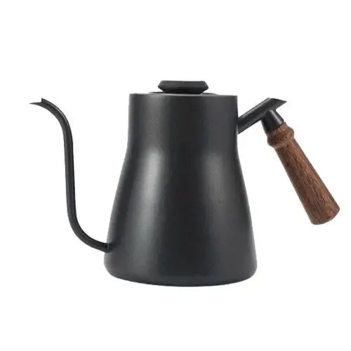 Zwarte RVS zwanenhalsketel 500 ml met houten handgreep
