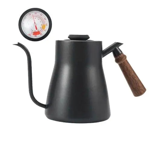 Zwarte RVS zwanenhalsketel 500 ml met houten handgreep