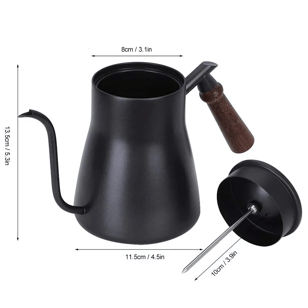 Zwarte RVS zwanenhalsketel 500 ml met houten handgreep