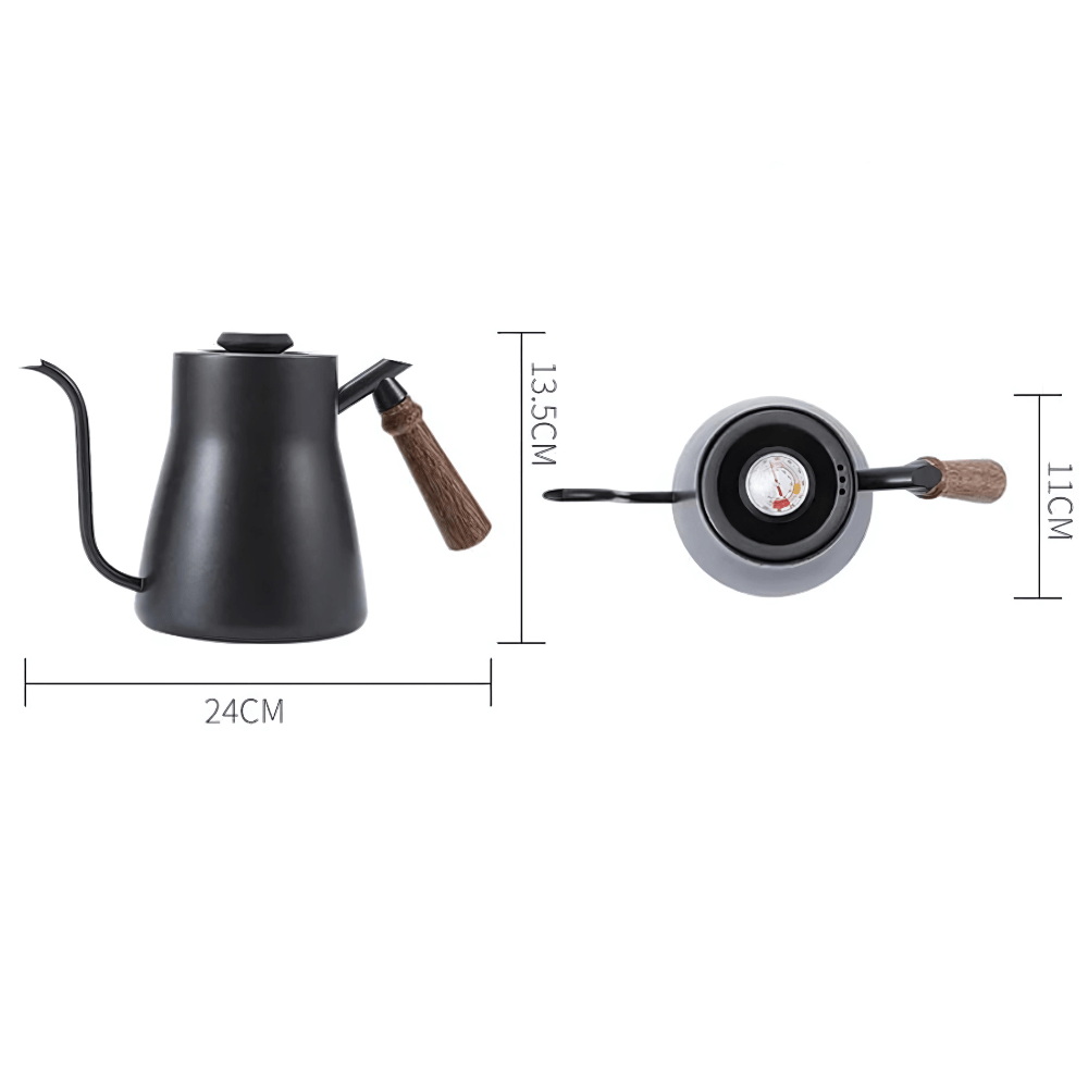 Zwarte RVS zwanenhalsketel 500 ml met houten handgreep