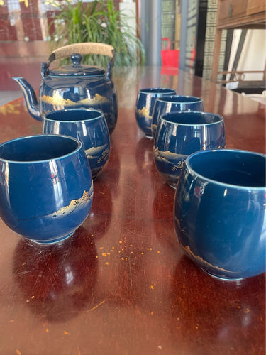 Klantfoto bij beoordeling van Japans blauw landschap theeservies