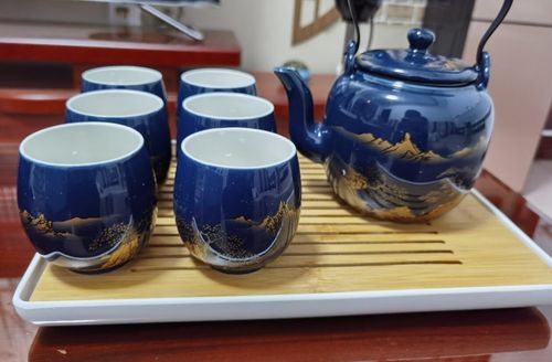 Klantfoto bij beoordeling van Japans blauw landschap theeservies