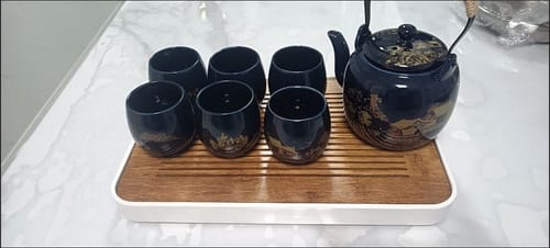 Klantfoto bij beoordeling van Japans blauw landschap theeservies