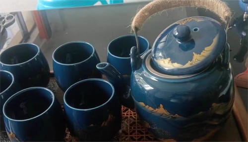 Klantfoto bij beoordeling van Japans blauw landschap theeservies