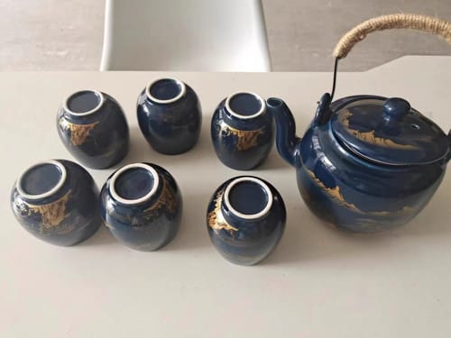 Klantfoto bij beoordeling van Japans blauw landschap theeservies