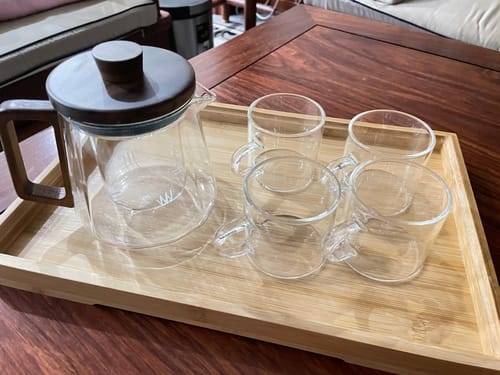 Klantfoto bij beoordeling van Glazen theepot met walnoothouten handgreep